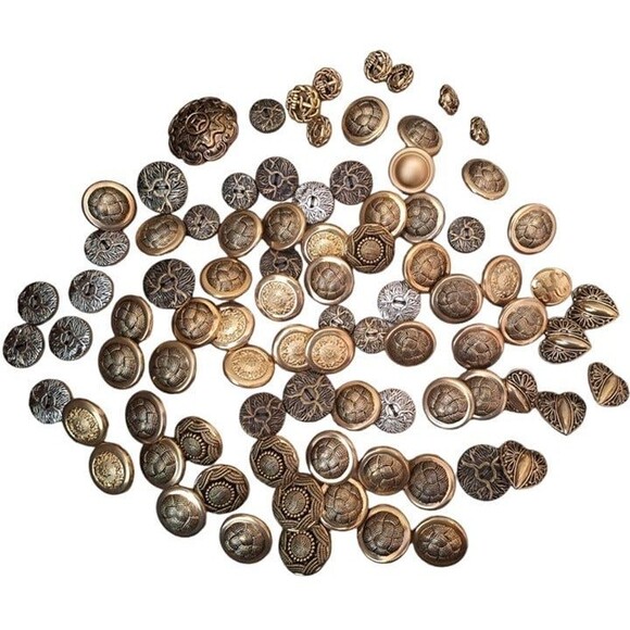 Vintage Buttons Lot of 88 goldtone silvertone bronze various shapes sizes NICE - Picture 4 of 12